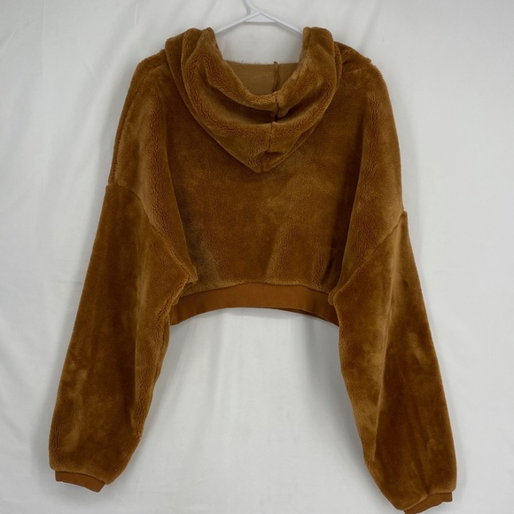 BDG Urban Outfitters Womens Medium Cropped Hoodie Tan Teddy Fleece 1/4 Zip LS - Picture 7 of 10